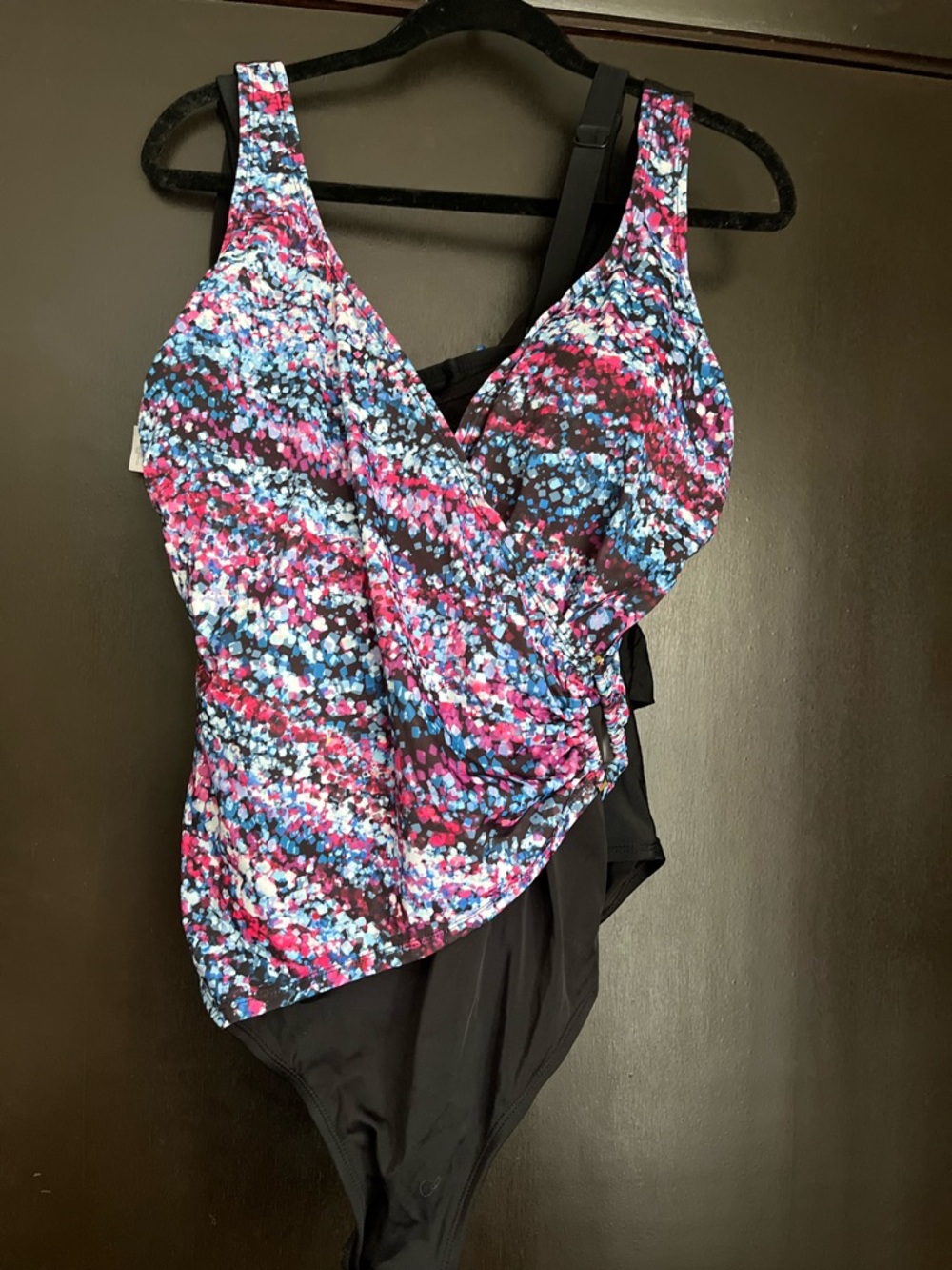 Kona Sol Pink Blue Black Floral One-Piece Swimsuit